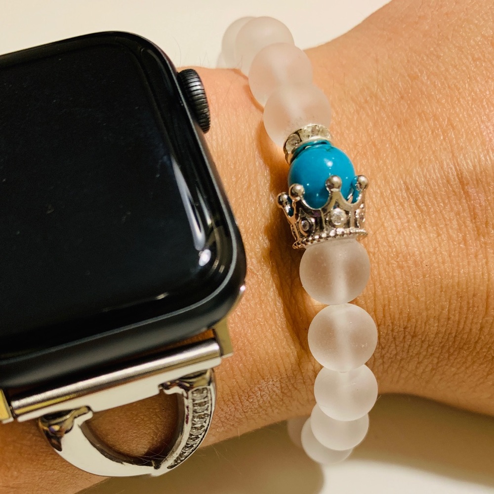 Matte Clear Quartz & Turquoise Gemstone Bracelet